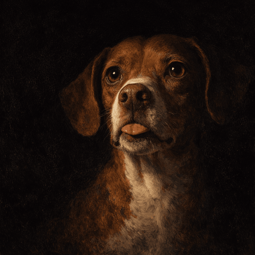 A pet portrait in a dramatic old-master oil style