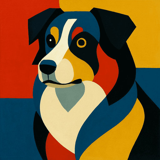 A dog portrait rendered in a Bauhaus style