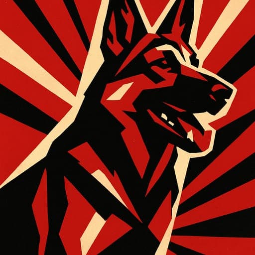 A dog portrait rendered in a Constructivist style