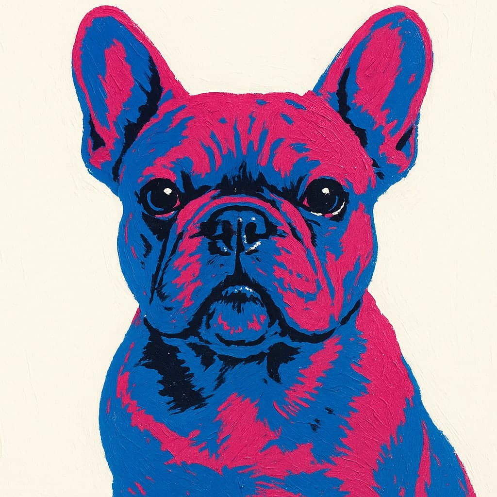 A french bulldog painted as a bold pop-art screenprint