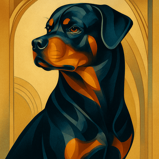 Dog portrait in golden Art Nouveau style